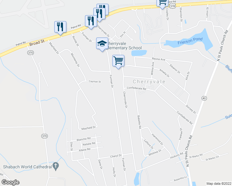 map of restaurants, bars, coffee shops, grocery stores, and more near 1229 Furman Drive in Sumter