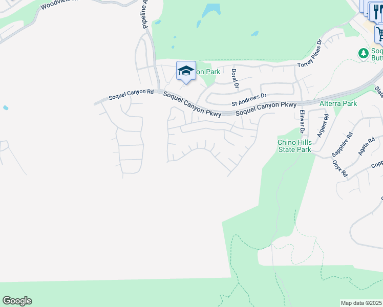 map of restaurants, bars, coffee shops, grocery stores, and more near 4197 Stone Mountain Drive in Chino Hills
