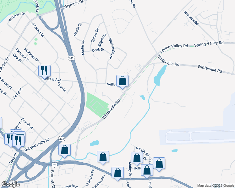 map of restaurants, bars, coffee shops, grocery stores, and more near 937-963 Winterville Road in Athens