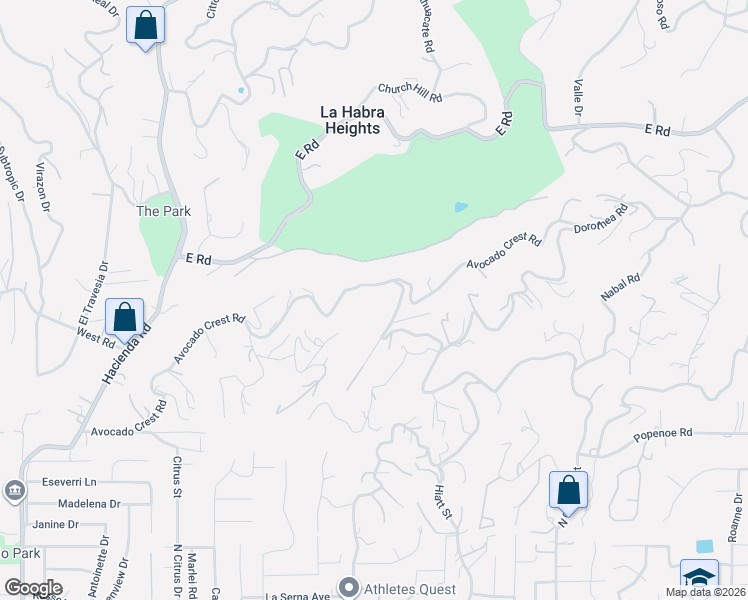 map of restaurants, bars, coffee shops, grocery stores, and more near 770 Avocado Crest Road in La Habra Heights