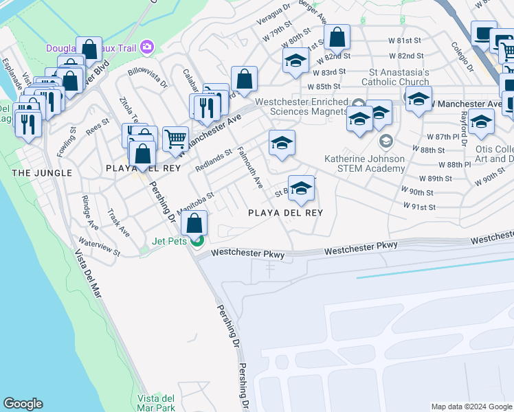 map of restaurants, bars, coffee shops, grocery stores, and more near 8707 Falmouth Avenue in Los Angeles