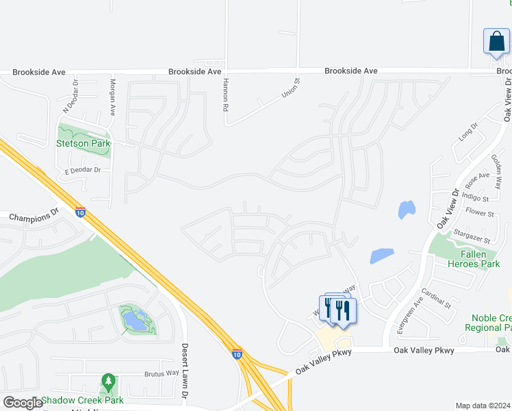 map of restaurants, bars, coffee shops, grocery stores, and more near 1595 Tanglewood Court in Beaumont