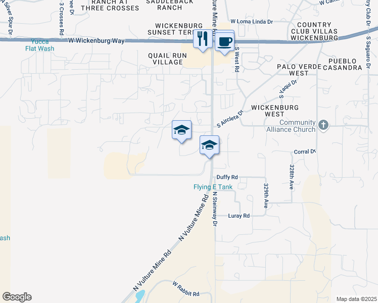 map of restaurants, bars, coffee shops, grocery stores, and more near 920 South Vulture Mine Road in Wickenburg