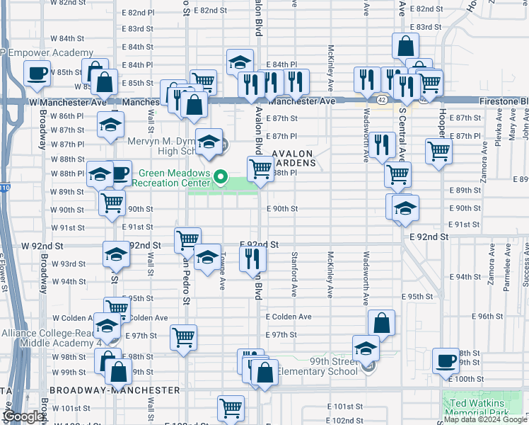 map of restaurants, bars, coffee shops, grocery stores, and more near in Los Angeles