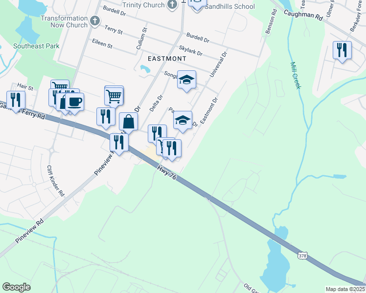 map of restaurants, bars, coffee shops, grocery stores, and more near 804 Eastmont Drive in Columbia
