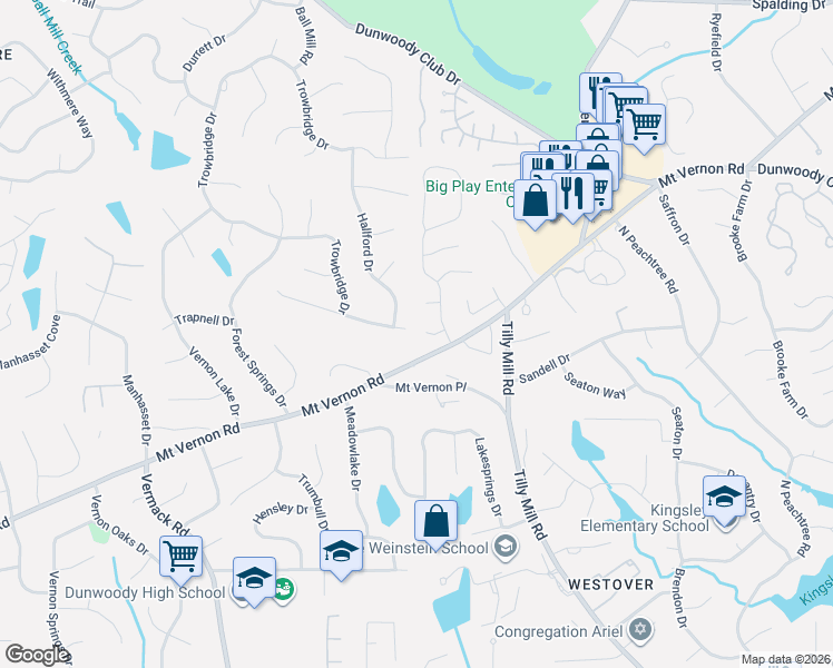 map of restaurants, bars, coffee shops, grocery stores, and more near 1959 Lytham Court in Dunwoody