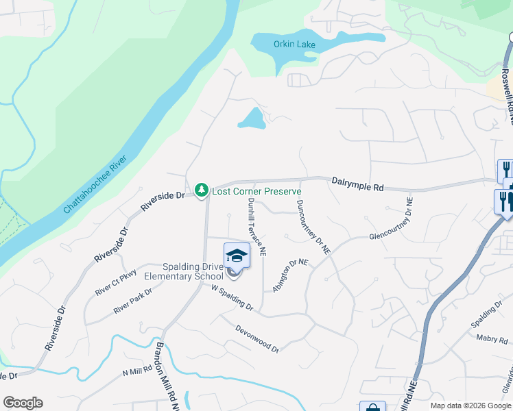 map of restaurants, bars, coffee shops, grocery stores, and more near 185 Berwick Drive Northeast in Sandy Springs
