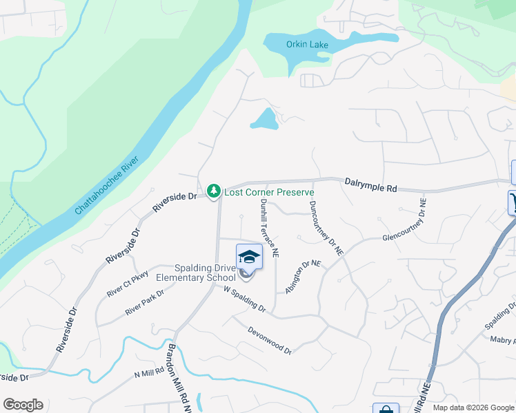 map of restaurants, bars, coffee shops, grocery stores, and more near 7280 Dunhill Terrace Northeast in Atlanta