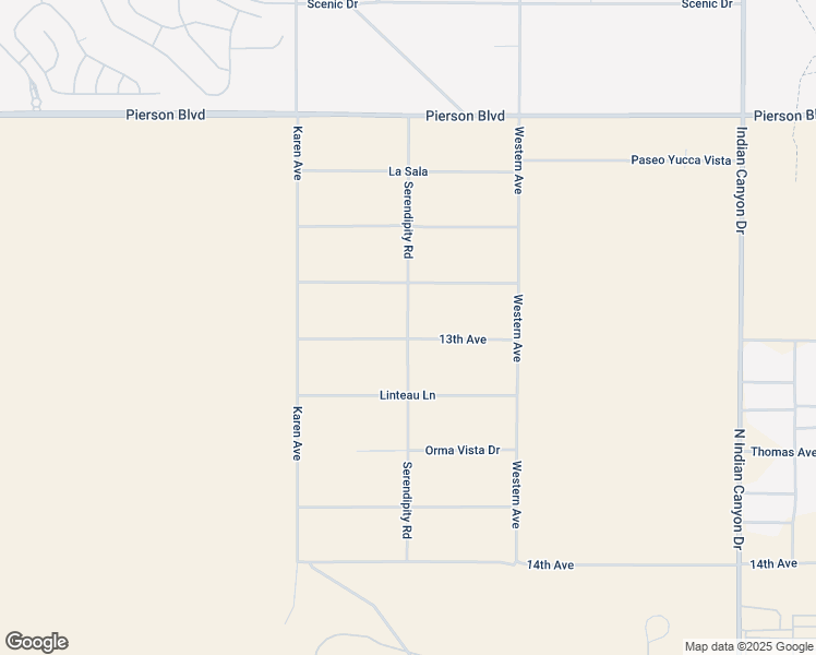 map of restaurants, bars, coffee shops, grocery stores, and more near Serendipity Road in Desert Hot Springs