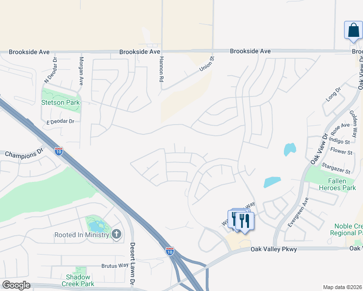 map of restaurants, bars, coffee shops, grocery stores, and more near 1595 Tanglewood Court in Beaumont