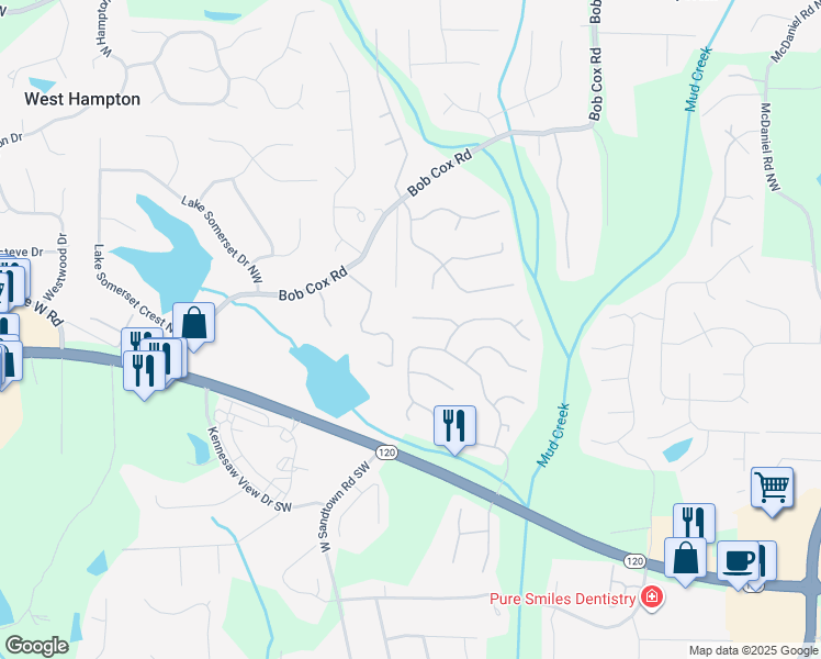 map of restaurants, bars, coffee shops, grocery stores, and more near 3059 Fleet Street Southwest in Marietta
