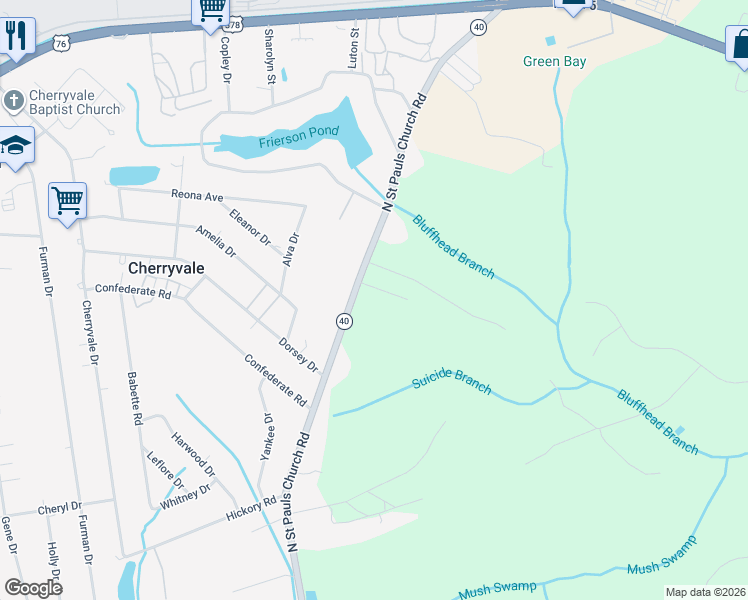 map of restaurants, bars, coffee shops, grocery stores, and more near 1945 North Street Pauls Church Road in Sumter