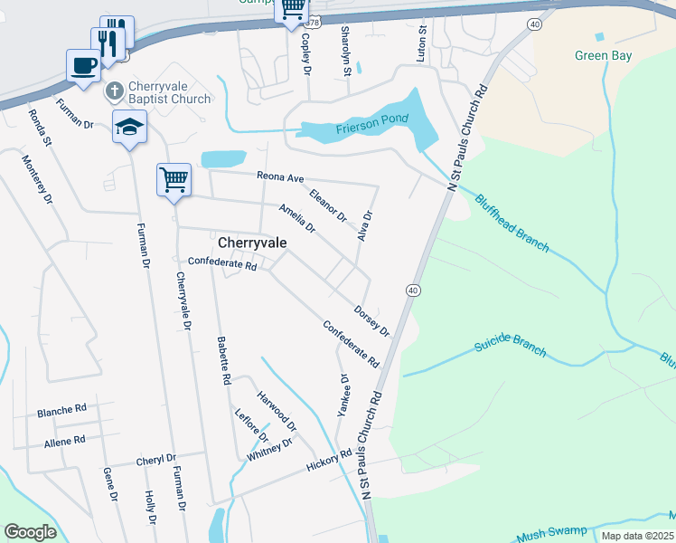 map of restaurants, bars, coffee shops, grocery stores, and more near 4255 Dorsey Drive in Sumter