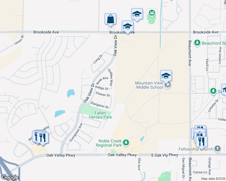 map of restaurants, bars, coffee shops, grocery stores, and more near 1656 Golden Way in Beaumont