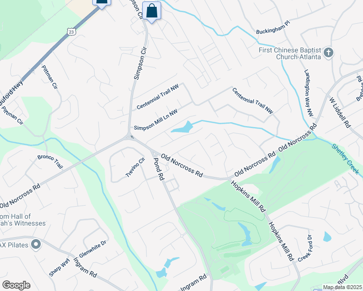 map of restaurants, bars, coffee shops, grocery stores, and more near 4531 Claiborne Court in Duluth