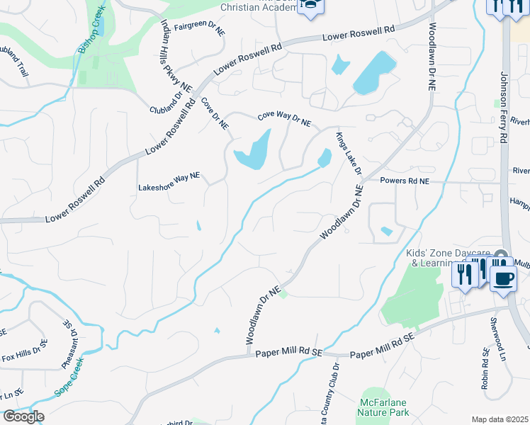 map of restaurants, bars, coffee shops, grocery stores, and more near 4341 Kings Way Southeast in Marietta