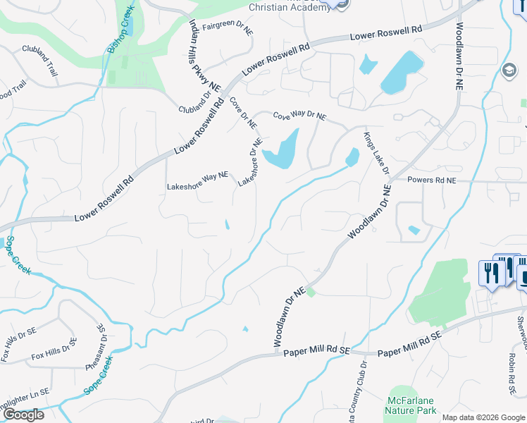 map of restaurants, bars, coffee shops, grocery stores, and more near 311 Kings Court in Marietta