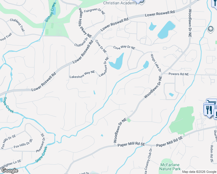 map of restaurants, bars, coffee shops, grocery stores, and more near 311 Kings Court in Marietta