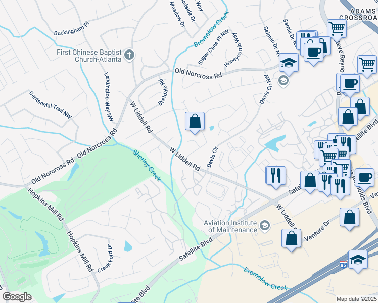 map of restaurants, bars, coffee shops, grocery stores, and more near 4274 Berkeley Mill Close Northwest in Duluth