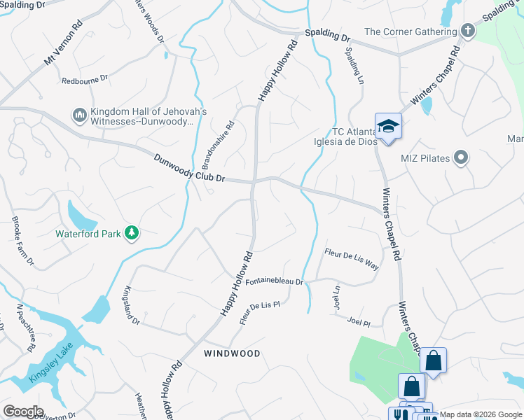 map of restaurants, bars, coffee shops, grocery stores, and more near 5325 Happy Hollow Road in Doraville