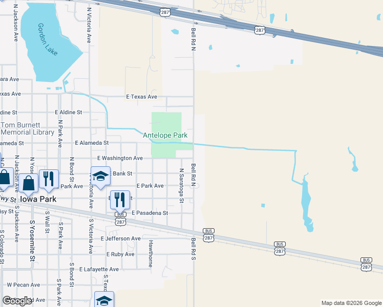 map of restaurants, bars, coffee shops, grocery stores, and more near 1008 East Washington Avenue in Iowa Park