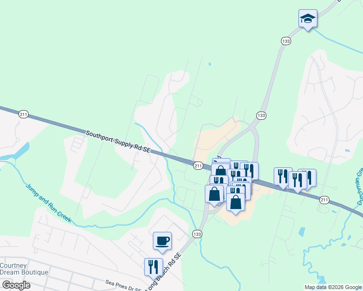 map of restaurants, bars, coffee shops, grocery stores, and more near 4900-4924 Southport-Supply Rd SE in Southport