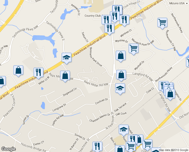 map of restaurants, bars, coffee shops, grocery stores, and more near 5220 Reps Trce in Norcross