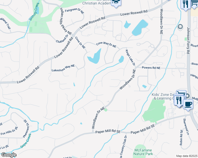 map of restaurants, bars, coffee shops, grocery stores, and more near 4341 Kings Way Southeast in Marietta