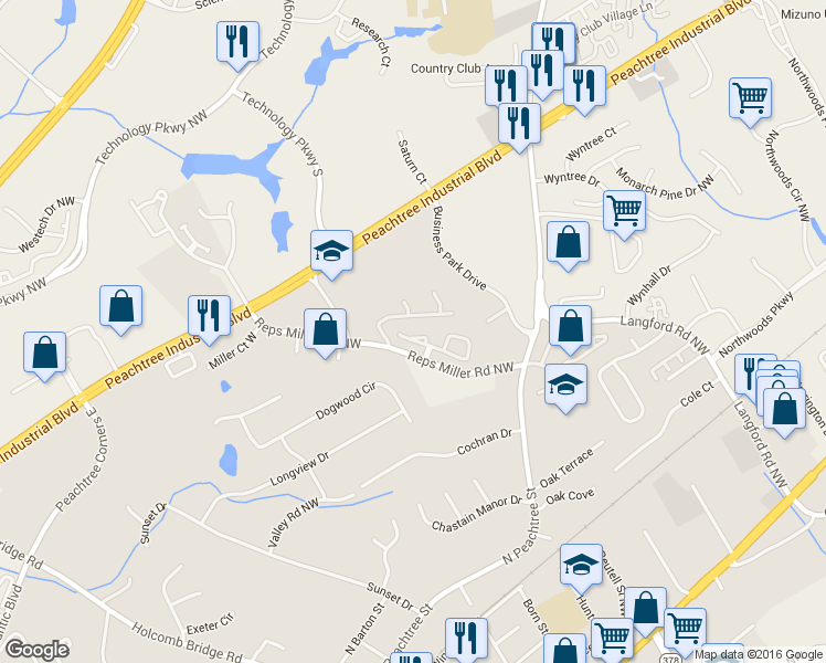 map of restaurants, bars, coffee shops, grocery stores, and more near 5751 Reps Trce in Norcross