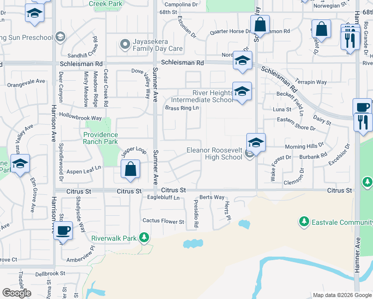 map of restaurants, bars, coffee shops, grocery stores, and more near 13272 Cool Meadow Drive in Corona