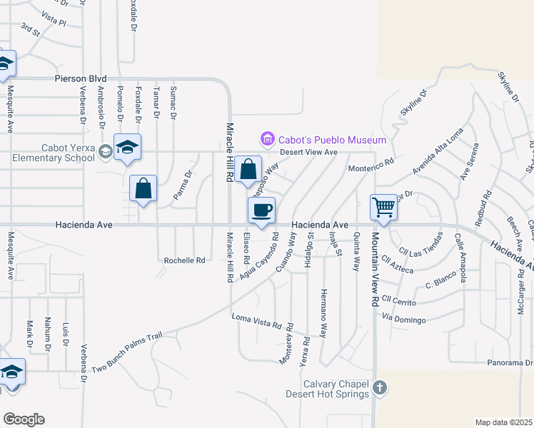 map of restaurants, bars, coffee shops, grocery stores, and more near 67597 Oro Loma Street in Desert Hot Springs