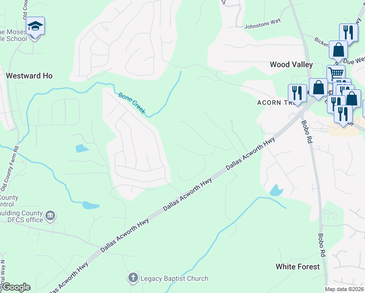 map of restaurants, bars, coffee shops, grocery stores, and more near 192 Silver Oak Drive in Dallas