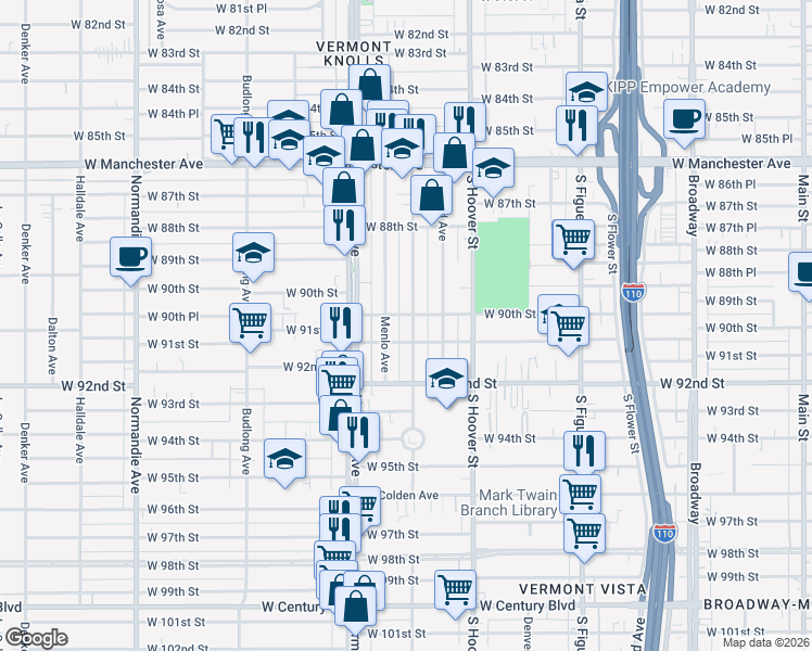 map of restaurants, bars, coffee shops, grocery stores, and more near 9011 Baring Cross Street in Los Angeles