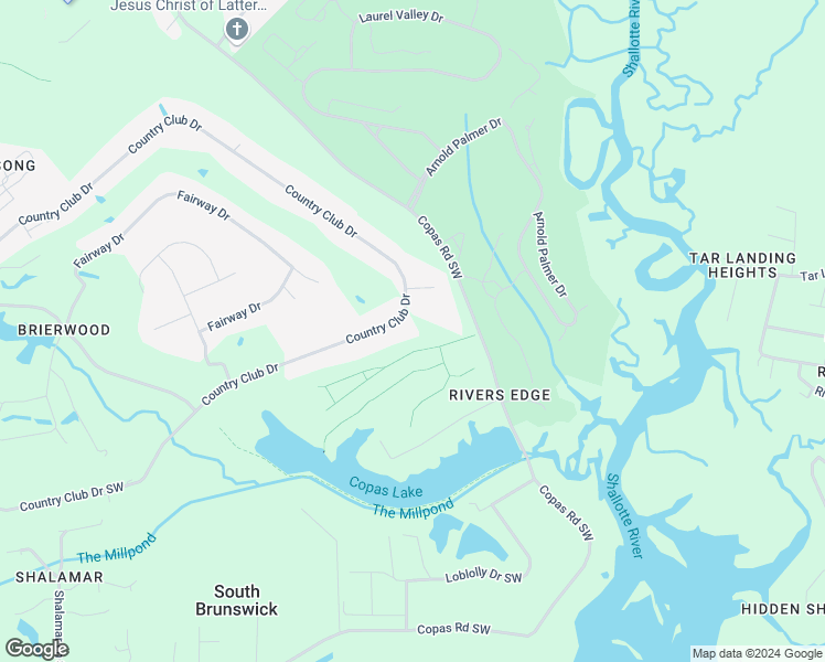 map of restaurants, bars, coffee shops, grocery stores, and more near 114 Country Club Drive in Shallotte