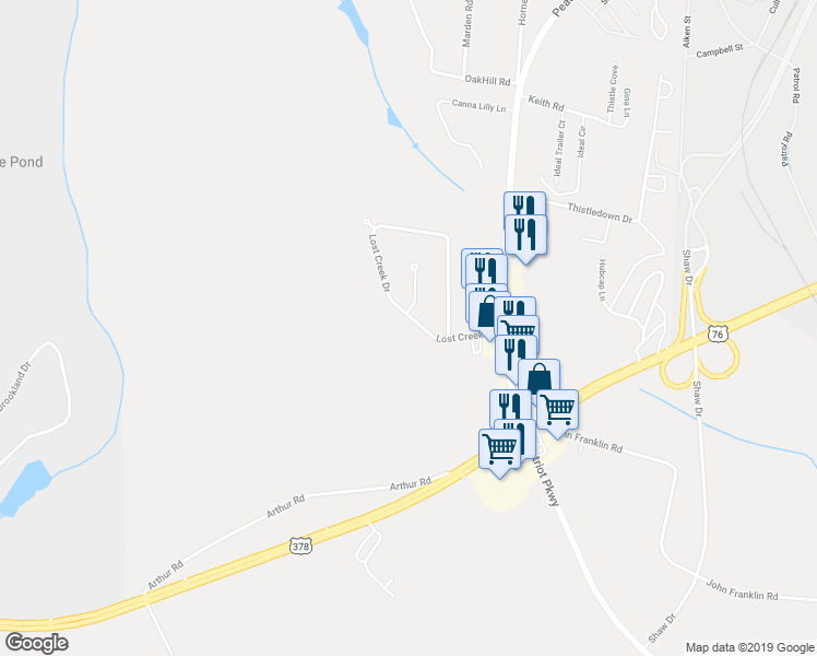 map of restaurants, bars, coffee shops, grocery stores, and more near 5720 Lost Creek Drive in Sumter