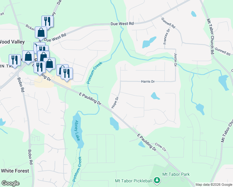 map of restaurants, bars, coffee shops, grocery stores, and more near 20 Hope Court in Dallas