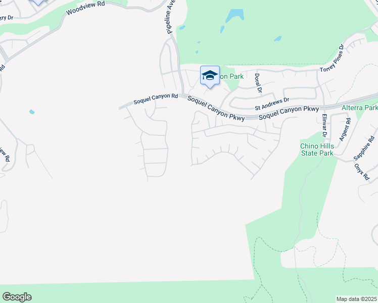 map of restaurants, bars, coffee shops, grocery stores, and more near 16390 Star Crest Drive in Chino Hills