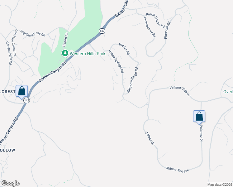 map of restaurants, bars, coffee shops, grocery stores, and more near 16380 Blue Grass Lane in Chino Hills