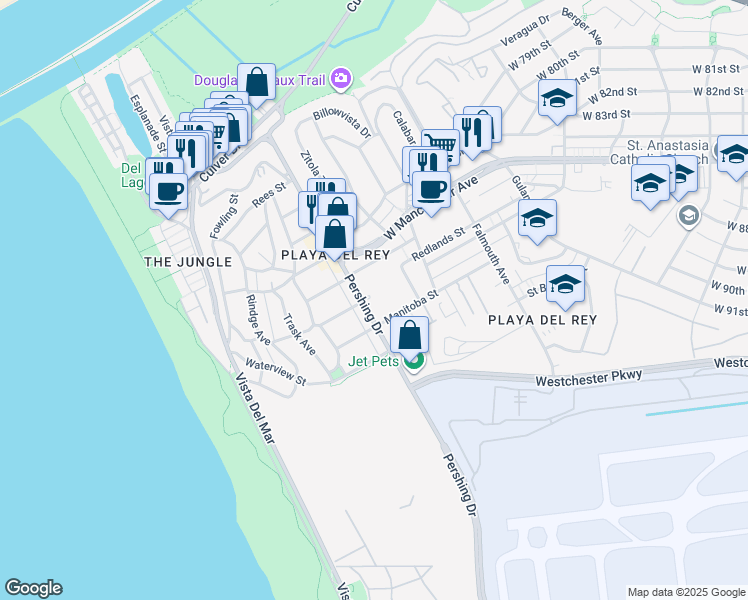 map of restaurants, bars, coffee shops, grocery stores, and more near 8700 West Talbert Street in Los Angeles