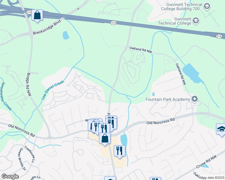 map of restaurants, bars, coffee shops, grocery stores, and more near 1369 Herrington Road in Lawrenceville