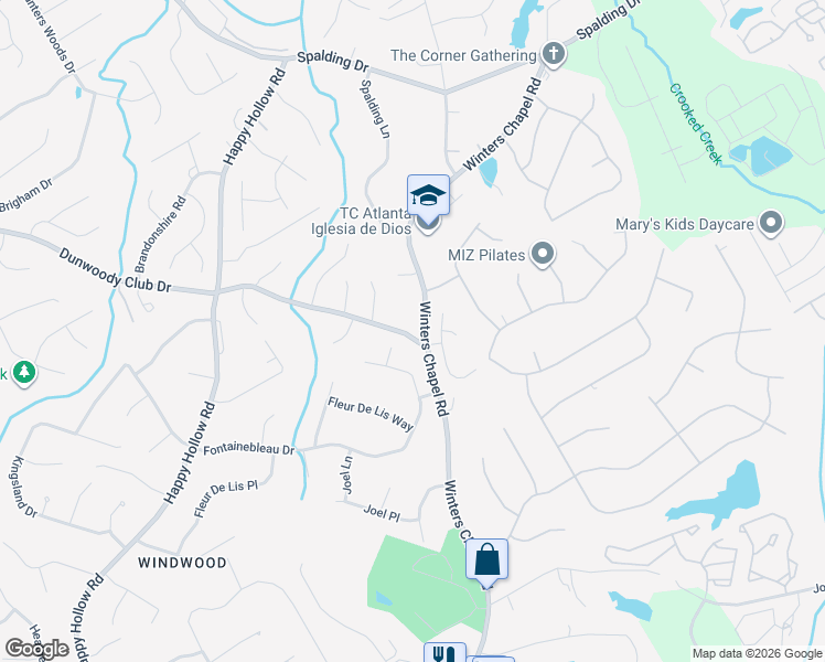 map of restaurants, bars, coffee shops, grocery stores, and more near 5434 Winters Chapel Road in Atlanta