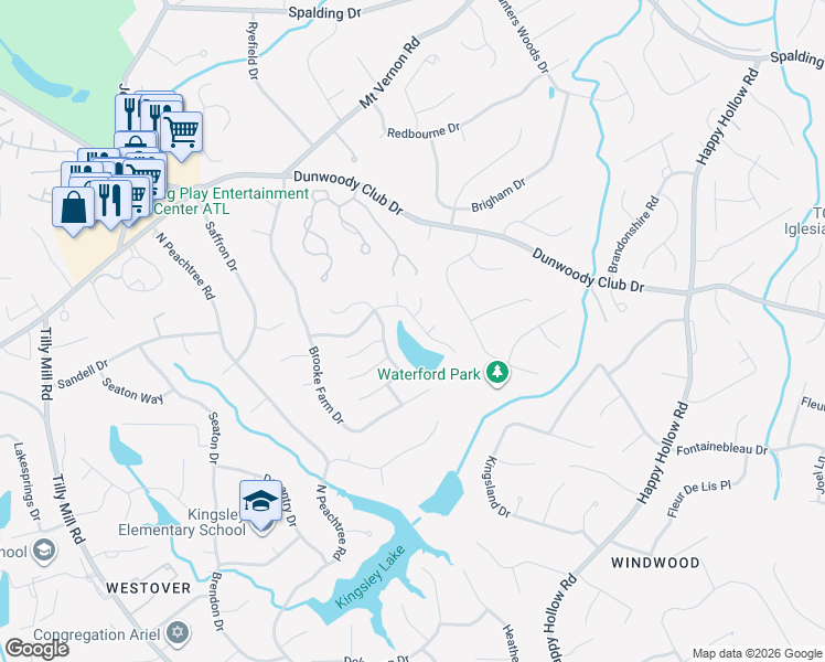 map of restaurants, bars, coffee shops, grocery stores, and more near 5307 Littlebrooke Court in Dunwoody