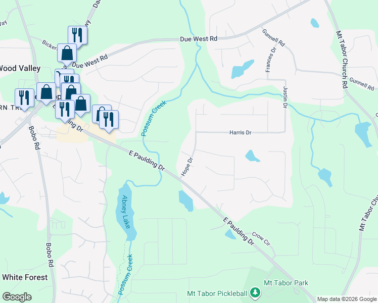 map of restaurants, bars, coffee shops, grocery stores, and more near 20 Hope Court in Dallas