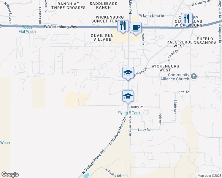 map of restaurants, bars, coffee shops, grocery stores, and more near 920 South Vulture Mine Road in Wickenburg