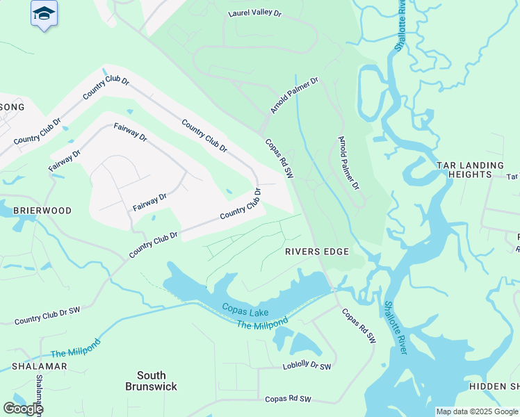 map of restaurants, bars, coffee shops, grocery stores, and more near 114 Country Club Drive in Shallotte