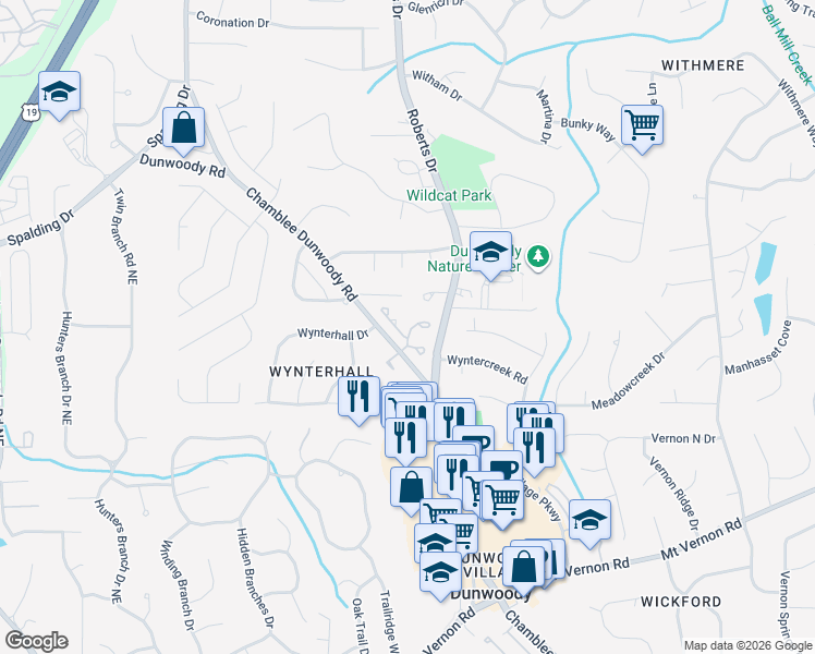 map of restaurants, bars, coffee shops, grocery stores, and more near 5298 Fairfield North in Dunwoody