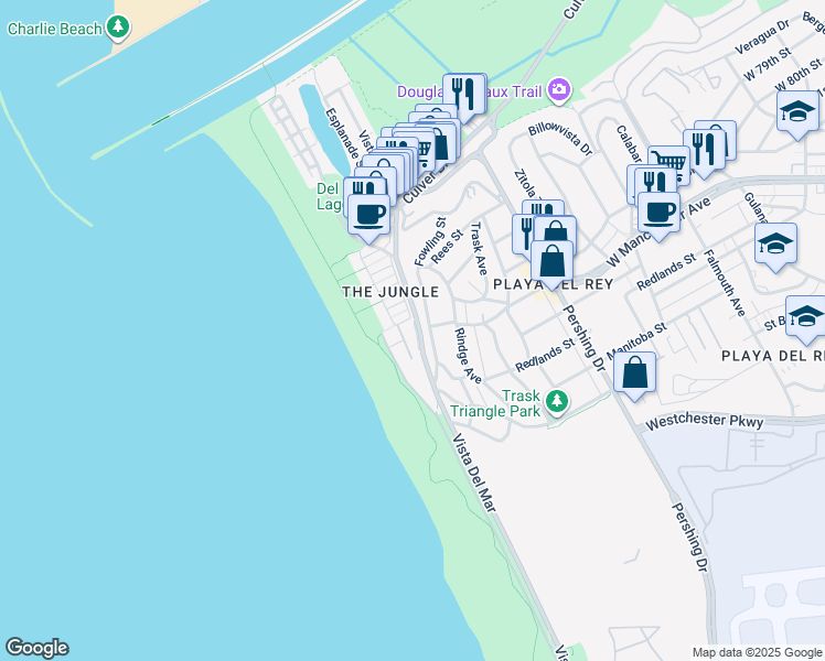 map of restaurants, bars, coffee shops, grocery stores, and more near 7035 Vista Del Mar Lane in Los Angeles