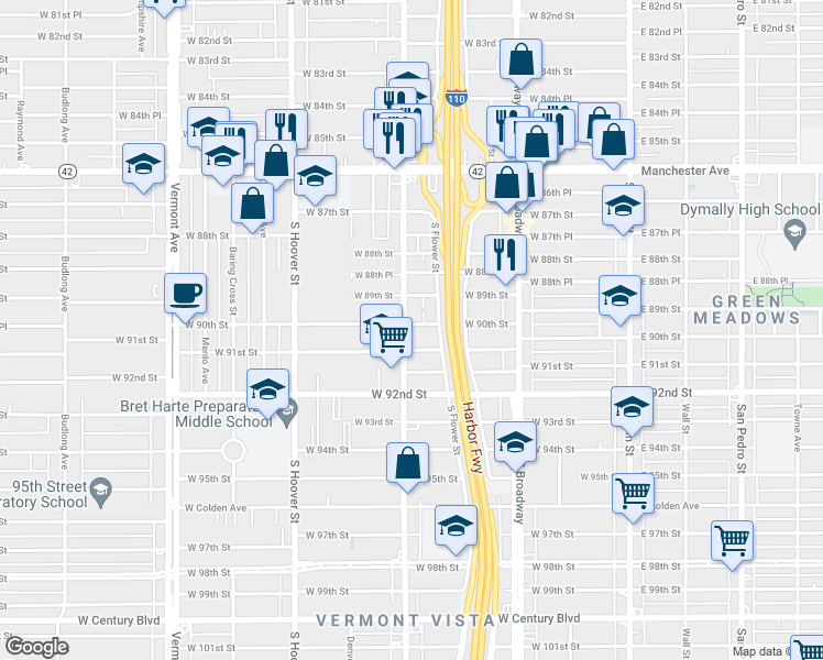 map of restaurants, bars, coffee shops, grocery stores, and more near in Los Angeles