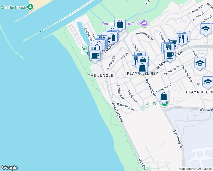 map of restaurants, bars, coffee shops, grocery stores, and more near 7035 Vista Del Mar Lane in Los Angeles