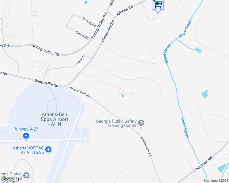 map of restaurants, bars, coffee shops, grocery stores, and more near 2358 Airport Drive in Athens